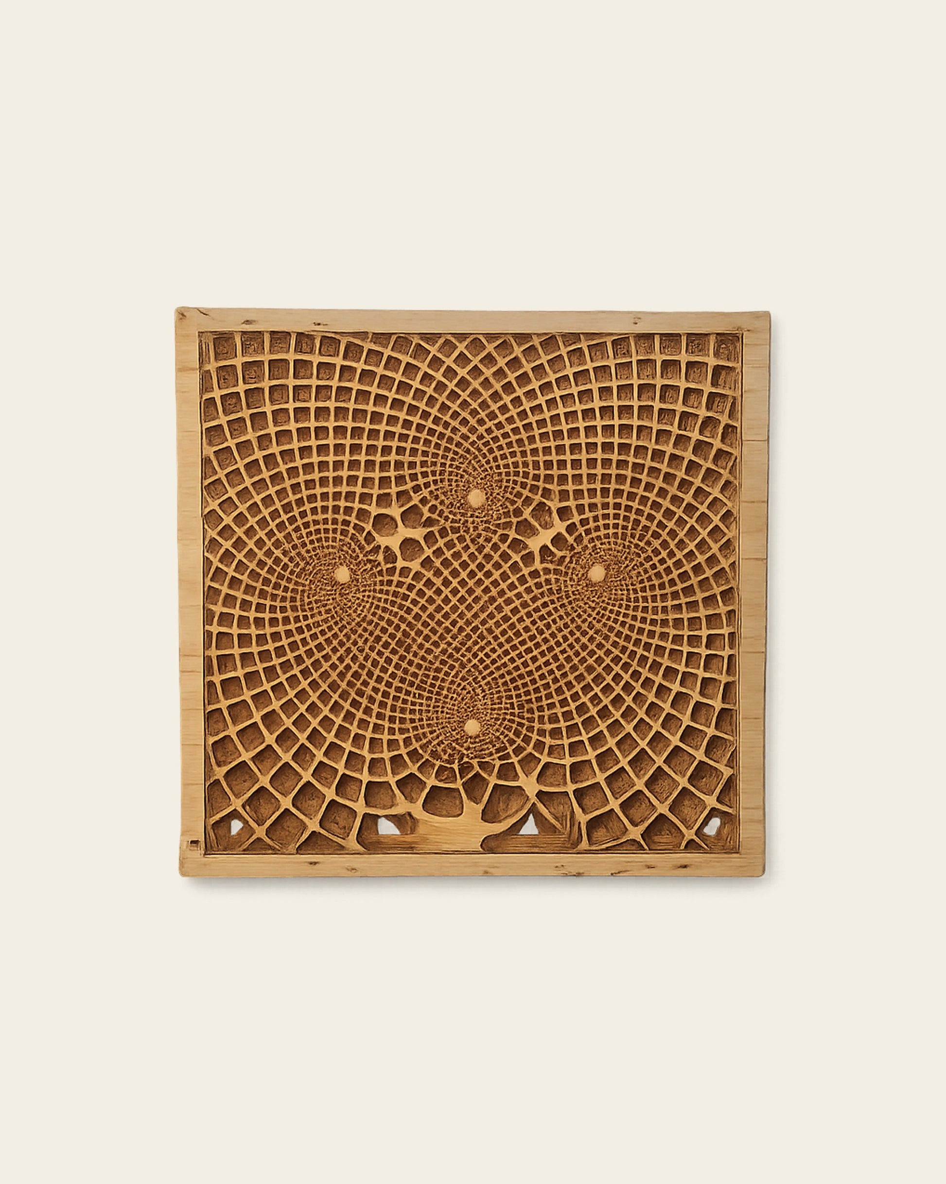 Modernes Wandbild, gefräst aus Eichenholz, mit geometrischen Mustern