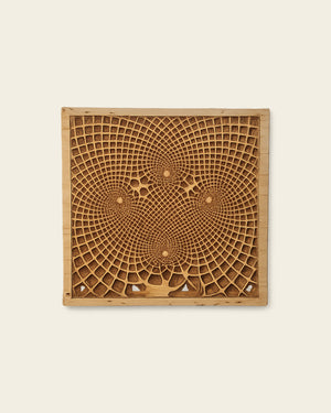 Modernes Wandbild, gefräst aus Eichenholz, mit geometrischen Mustern